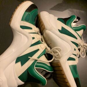 Louis Vuitton White and Green Sneakers